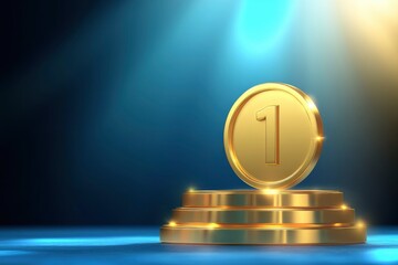 Top 1 best podium award sign, golden object. Vector illustration. Vibrant blue background with generative ai