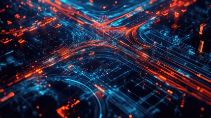 Obraz premium A dynamic shot of a digital map interface with real-time traffic updates and autonomous vehicle routes