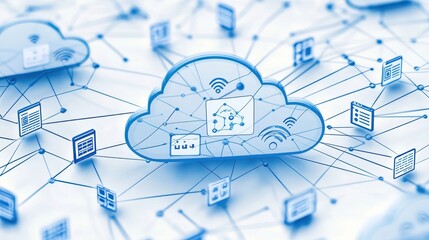 Cloud Computing Network with Icons of Wifi  Data and Apps