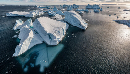drone shot of icebergs