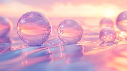 Glass Spheres Reflecting Pastel Sunset Sky