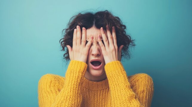 Frustrated person covering their ears trying to block out an overwhelming amount of noise and sensory stimuli experiencing symptoms of sensory overload or anxiety from a chaotic stressful environment