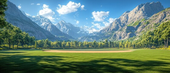 Baseball Field Amidst Majestic Mountain Range