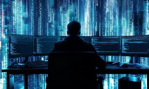 Cybersecurity - Hacker in Digital Matrix