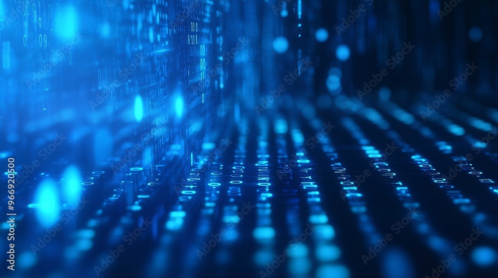 Poster blue digital binary data on computer screen banner