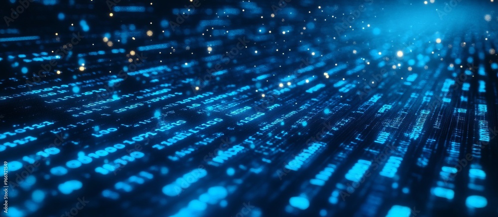 Poster Blue digital binary data on computer screen banner