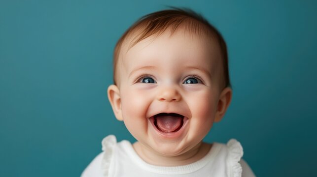 Close up of a baby giggling with pure and infectious laughter showing expressions of innocent delight happiness and amusement  The cheerful vibrant