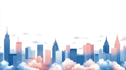 Fototapeta premium Cityscape Skyline with Clouds and White Background