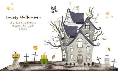 ハロウィンのポストカード（ゴーストハウス）