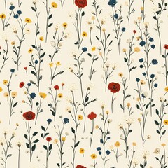 Naklejka premium A floral pattern featuring various colorful flowers on a light background.