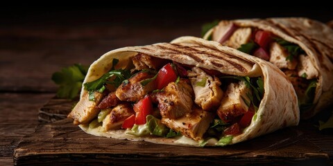 Arabian style Kafta Shawarma Chicken Pita Wrap Roll Sandwich