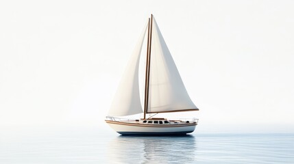 Fototapeta premium Sailboat on Calm Water with White Sky