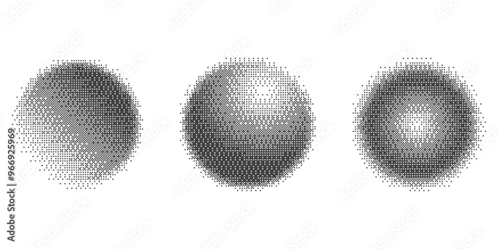 Poster bitmap pixel arcade game effect. circles with bit pattern texture. round y2k halftone elements on wh