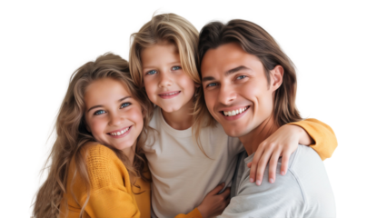 Portrait of a happy family smiling together, showing the love and care, isolated on transparent background
