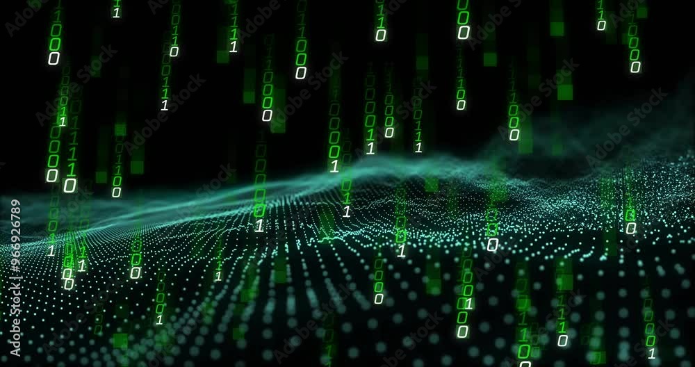 Poster animation of binary coding over white spots