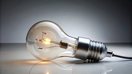 Stock photo of a light bulb with power plug and trees in the background at eye level