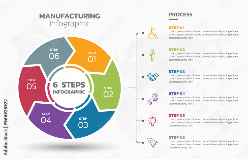 Aufkleber Visual data presentation. Cycle diagram with 6 options. Pie Chart Circle infographic template with 6 steps, options, parts, segments. Business concept. Marketing infographic vector illustration.