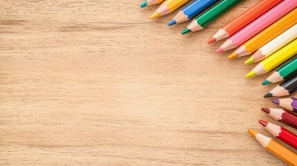 Obraz premium Colorful Pencils on Wood Background with Copy Space
