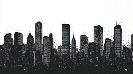 Obraz premium Black and White City Skyline Silhouette with Splashes of White