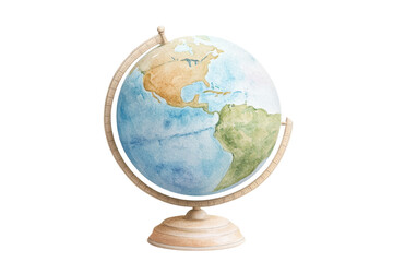 A beautifully illustrated watercolor globe showcasing the world's continents and oceans, perfect for educational and decorative use.