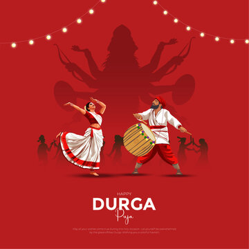 Happy Durga Puja Indian God shri Druga, Subh Navratri red background. vector illustration of women Navratri design