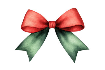 Fototapeta premium A beautifully designed red and green ribbon bow, perfect for festive decorations and gift wrapping during the holiday season.