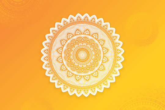 Ethnic Mandala Festive Element Design On Yellow Gradient Background. Vector Illustration For Festival Sale Elements