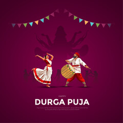 Happy Durga Puja Indian God shri Druga, Subh Navratri red background. vector illustration of women Navratri design