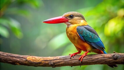 Fototapeta premium Stork billed kingfisher perched on branch of tree