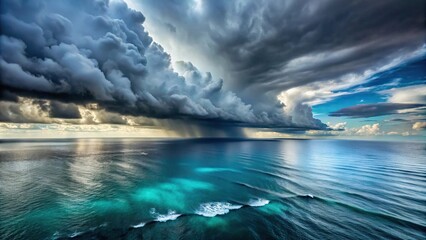 Fototapeta premium stormy ocean landscape with rainy clouds