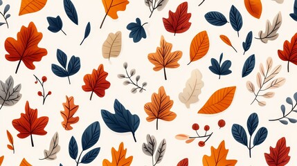 Obraz premium Autumn Leaves Pattern Fall Foliage Seamless Background Colorful Leaf Design
