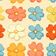Fototapeta premium A colorful floral pattern featuring various flowers on a light background.