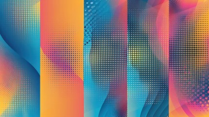 Set of color halftone pattern background - stock illustration