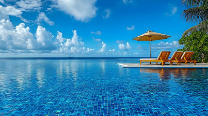 A serene infinity pool overlooking a vibrant ocean and sky, perfect for relaxation.