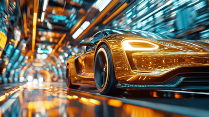 A cutting-edge industrial facility featuring advanced robotics and automated machinery in a sleek, high-tech environment