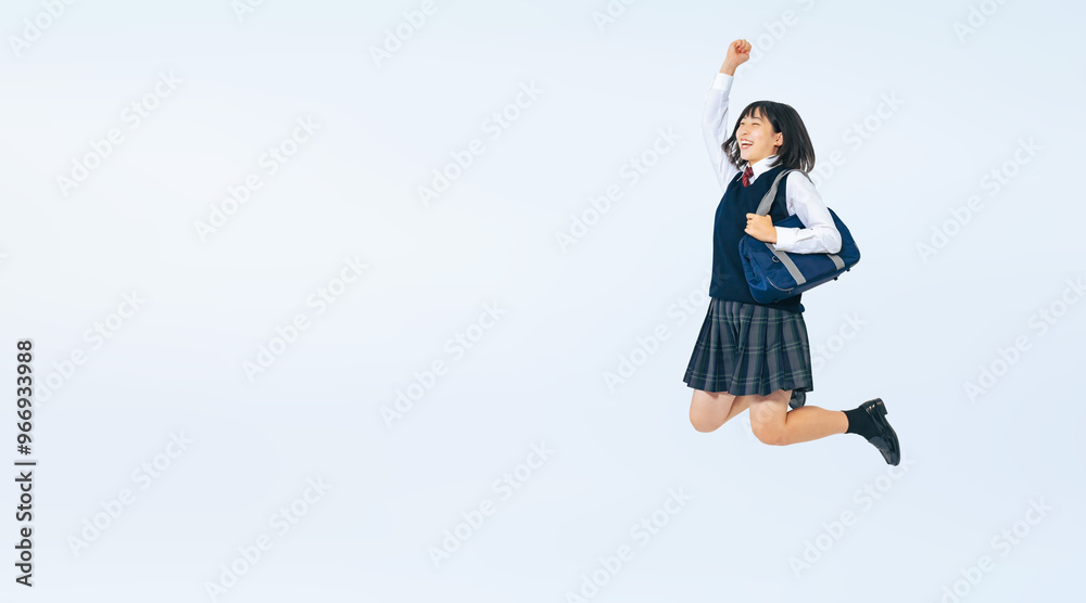 Aufkleber 制服を着て元気にジャンプする女子学生の全身写真（切り抜き背景透過pngも販売しております。作成者リンクから「png」で検索してください）