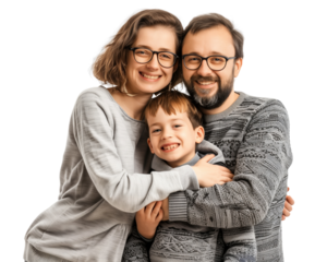 Family father mother son daughter kid studio photo white background