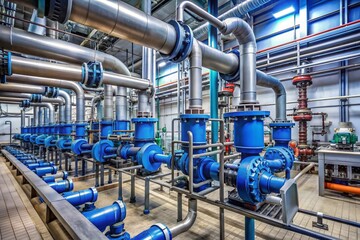 A large industrial building with many pipes and valves