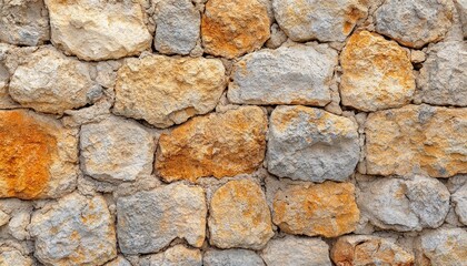 Fototapeta premium Close-up of a Rustic Stone Wall with Irregularly Shaped Stones