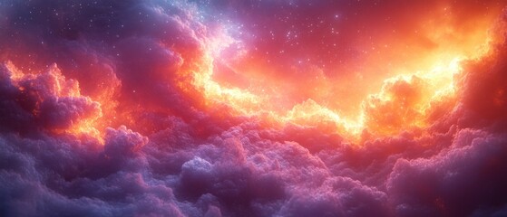 Fiery Nebula with a Starry Sky