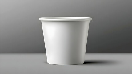 A simple, white paper cup on a gray background, suitable for beverages.