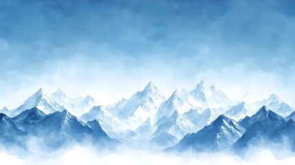 Obraz premium Majestic Watercolor Mountain Panorama with Jagged Peaks and Ethereal Atmosphere