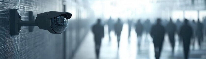 A surveillance camera view of inmates walking through a secured area, symbolizing the control and monitoring of criminal behavior within the prison system