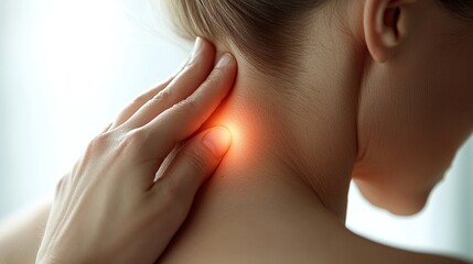 A person feeling the back of their neck