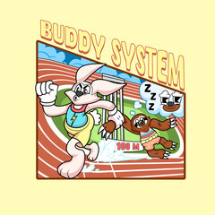 Obraz premium Sloth and Rabbit Olimpics Run Sport Character Illustration
