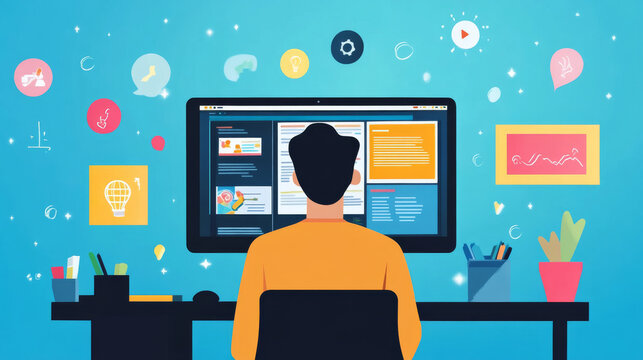 Educational content creator creating engaging presentations using multimedia tools