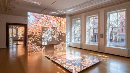 Modern Interior Design with Projected Autumn Tree Leaves