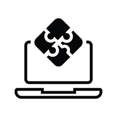 Laptop, puzzle, problem solving icon.