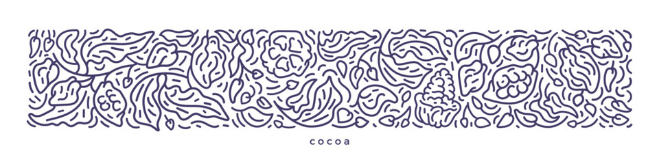 Cocoa border. Vector plantation of chocolate beans