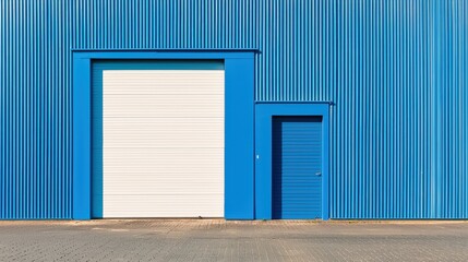 Blue Metal Warehouse Doors with White Garage Door